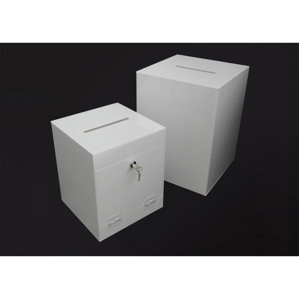 White Acrylic Suggestion Exhibition Comments Box with Side Pocket PDS9470WHITE 